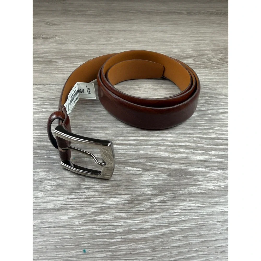Men's Wearhouse Mens Belt Leather Dress Polished Buckle Brown 46